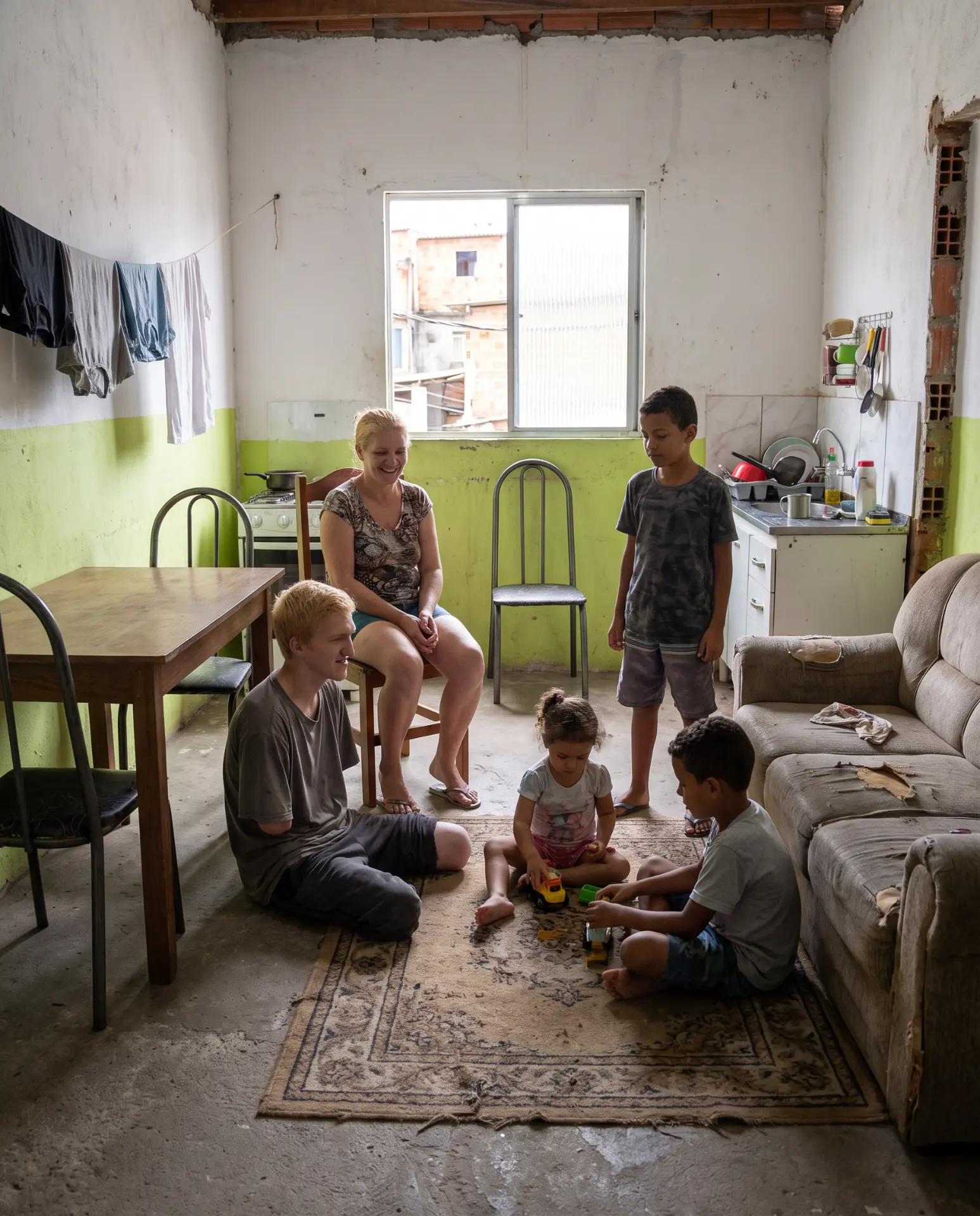Flávia, mãe do Felipe, com os filhos em casa